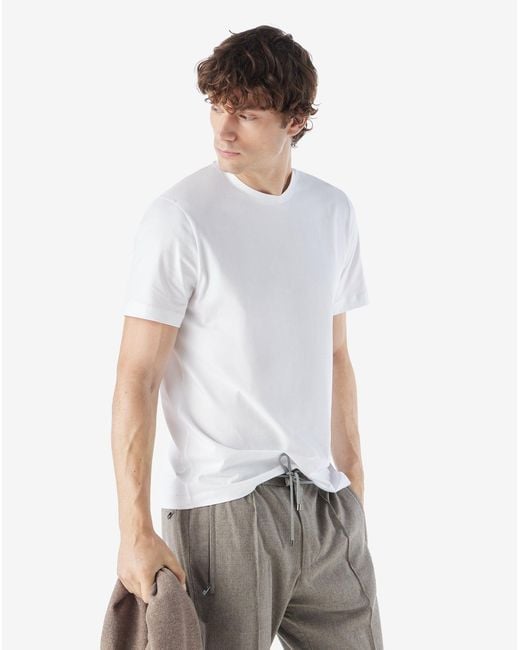Corneliani White Crew Neck Stretch Cotton Jersey T-Shirt for men