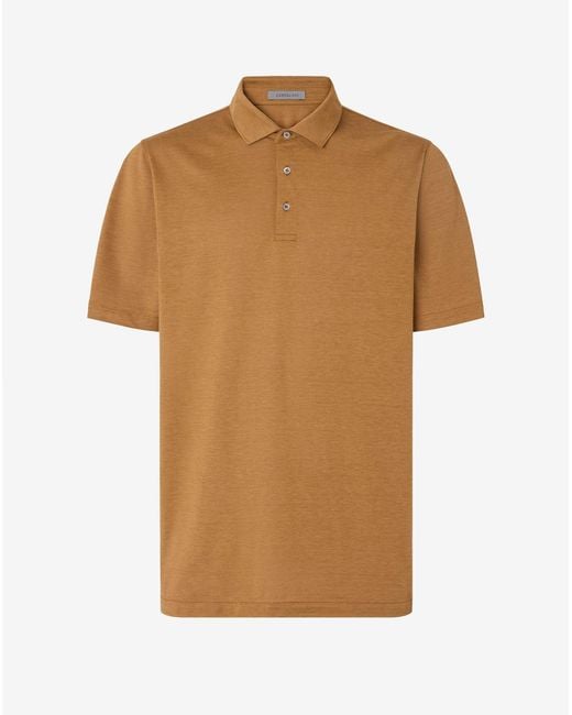 Corneliani Brown Mustard-Coloured Luxury Jersey Polo Shirt With Buttons for men