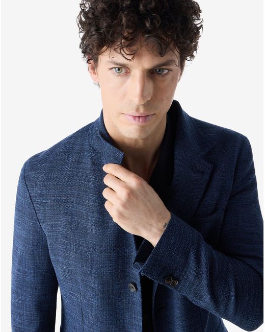 Corneliani Blue Wool, Silk And Stretch Cotton Jacket for men