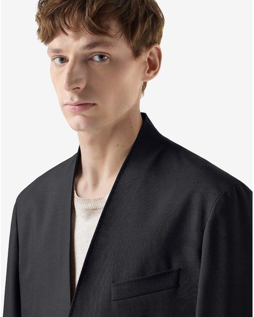Corneliani Blue Mohair Jacket Without Lapels for men