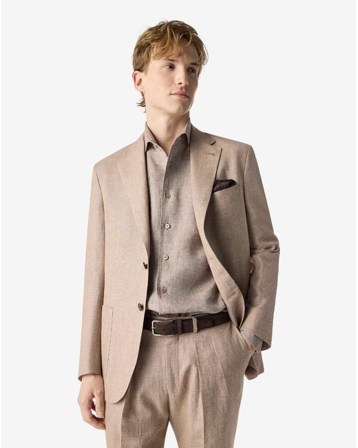 Corneliani Natural Dark Wool, Linen And Silk Sharkskin Suit for men