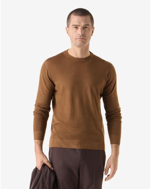 Corneliani Brown Crew Neck Pure Wool Knitwear for men