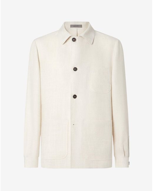 Corneliani White Wool And Linen Hopsack Jacket for men