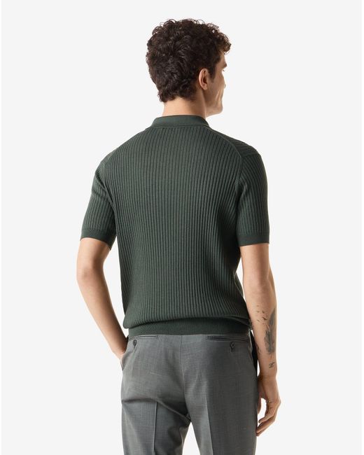 Corneliani Green Buttonless Silk And Organic Cotton Polo Shirt for men