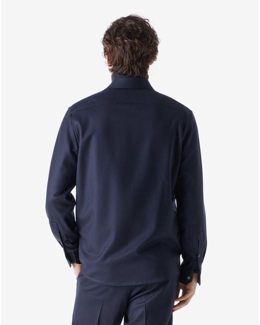 Corneliani Blue Relaxed Fit Technical Wool Shirt for men