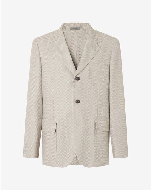 Corneliani Natural Herringbone Wool And Linen Jacket for men