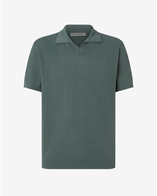 Corneliani Green Buttonless Pima Cotton Polo Shirt for men
