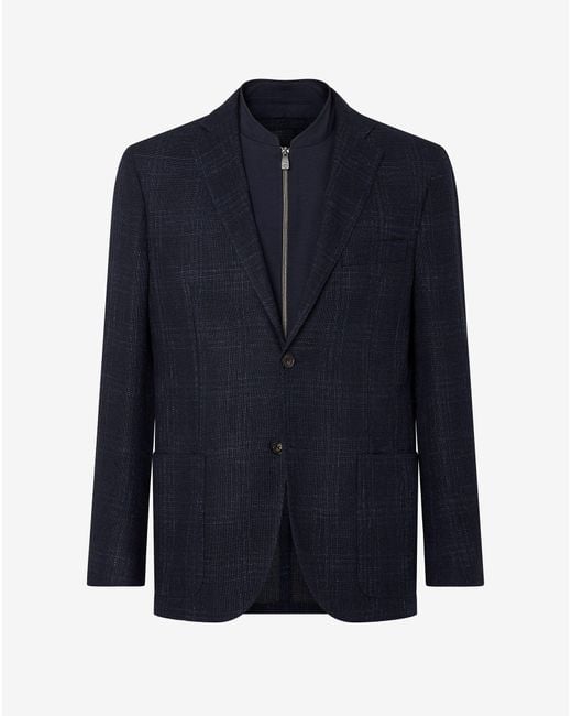 Corneliani Blue Wool And Linen Jacket With Inner Vest for men