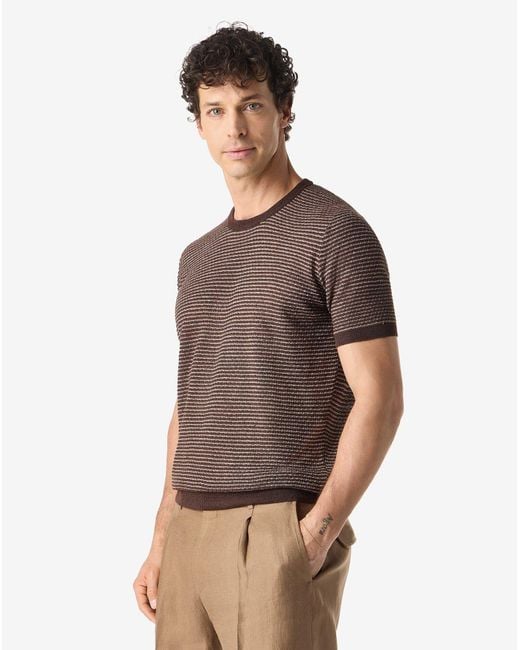 Corneliani Brown Crew Neck Linen And Silk Knitwear for men