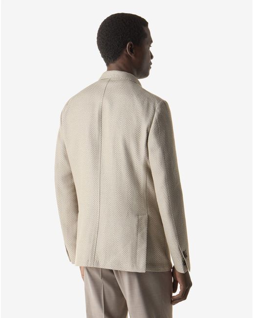 Corneliani Natural Herringbone Wool And Linen Jacket for men