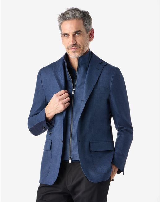 Corneliani Blue Silk And Wool Jacket With Inner Vest for men