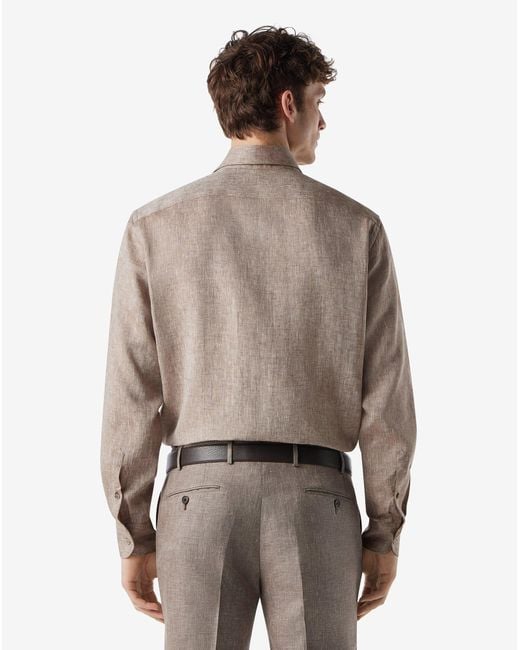 Corneliani Gray Pure Chambray Linen Shirt for men