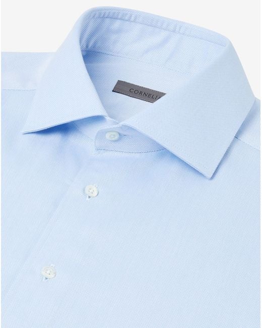Corneliani Blue Textured Cotton Shirt for men