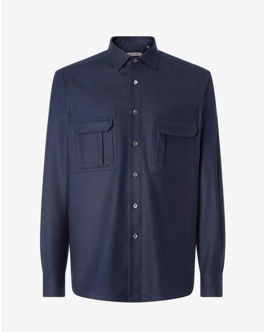 Corneliani Blue Relaxed Fit Technical Wool Shirt for men