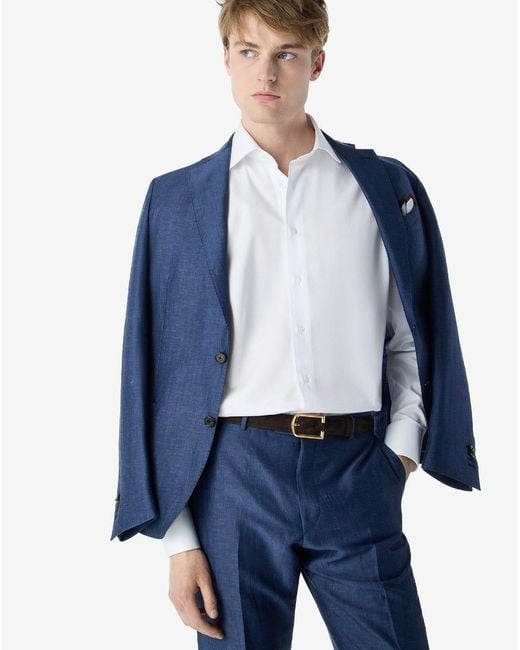 Corneliani Blue Wool And Chambray Linen Suit for men