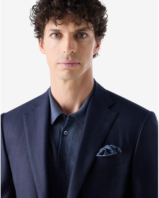 Corneliani Blue Wool And Silk Jacket With Herringbone Pattern for men