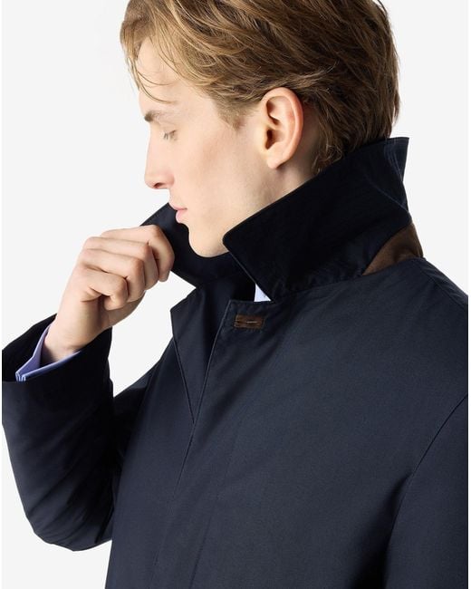 Corneliani Blue Technical Fabric Trench Coat With Detachable Inner Lining for men