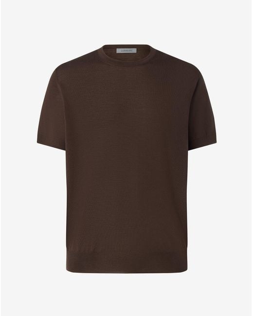 Corneliani Brown Crew Neck T-Shirt Made From Pure Wool for men