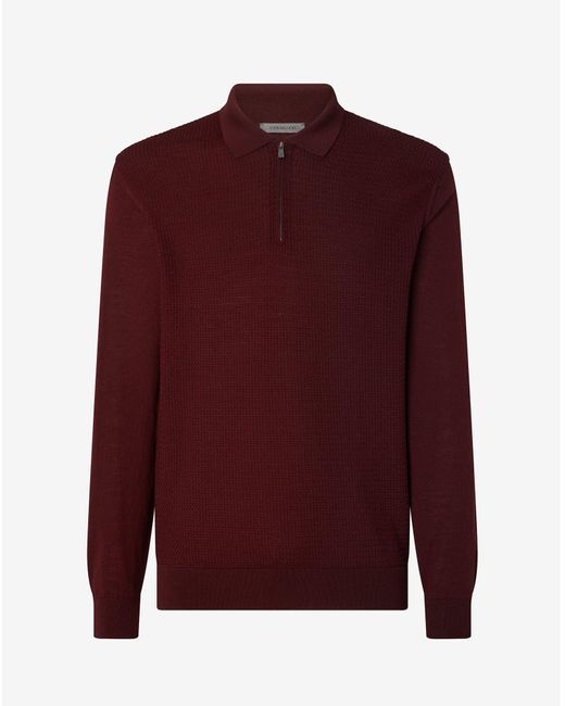 Extra Fine Wool Polo Top in Rosso Ancora Red
