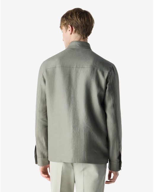 Corneliani Gray Linen Twill Khaki Overshirt for men