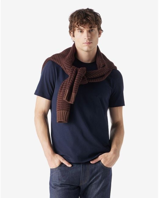 Corneliani Blue Crew Neck Stretch Cotton T-Shirt for men