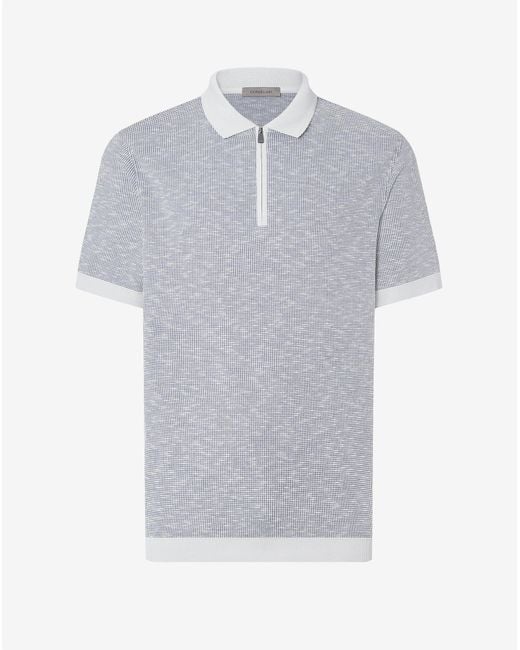 Corneliani Gray And Zipped Cotton Polo Shirt for men