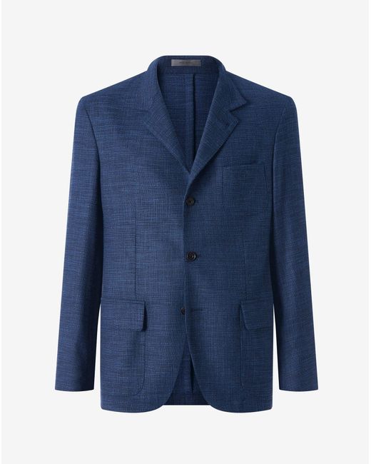 Corneliani Blue Wool, Silk And Stretch Cotton Jacket for men