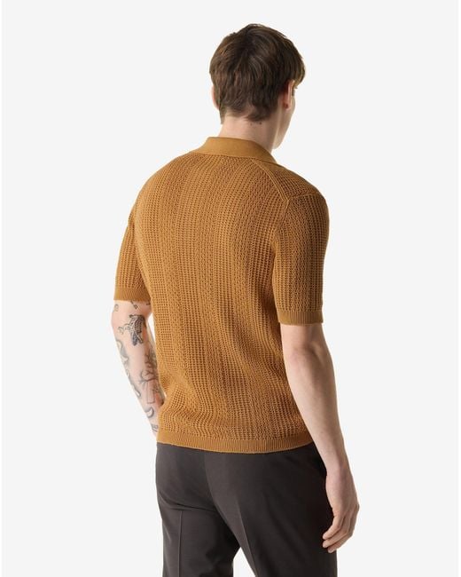 Corneliani Brown Buttonless Pure Cotton Polo Shirt for men