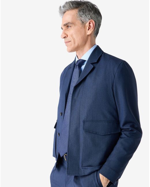 Corneliani Blue Wool, Silk And Mohair Overshirt for men