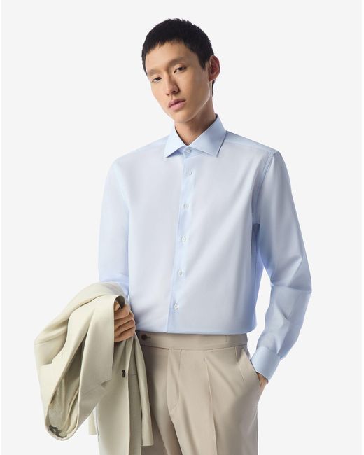 Camicia Con Microriga Bianca E Azzurra di Corneliani in Blue da Uomo