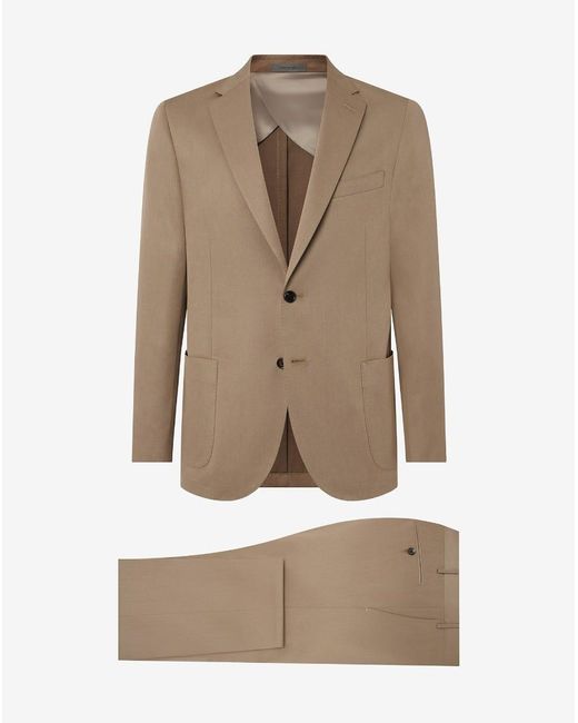 Corneliani Natural Hazelnut Wool And Cotton Suit for men