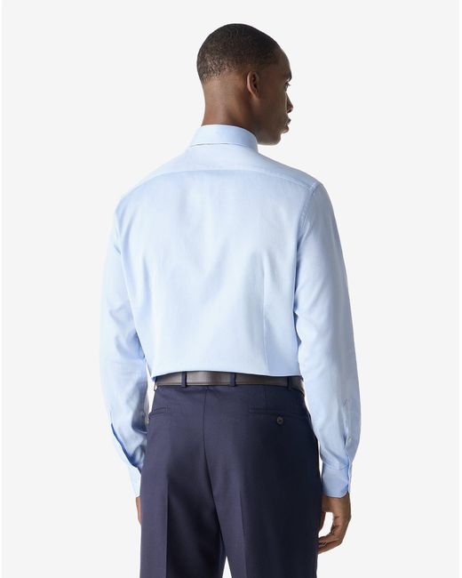 Corneliani Blue Light Cotton Shirt With Honeycomb Micro Pattern for men