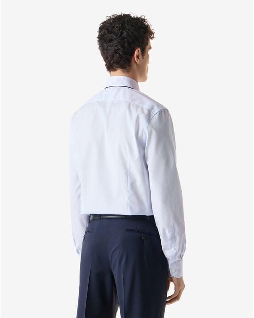 Corneliani White Cotton Twill Shirt With Light Micro-Stripe for men