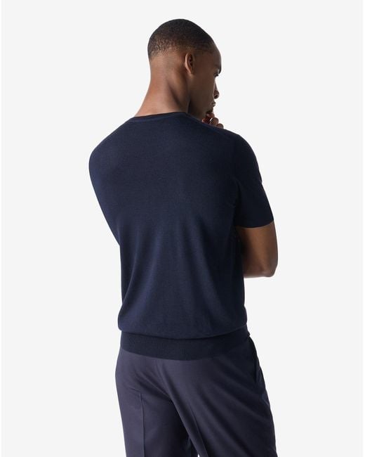 Corneliani Blue Crew Neck Pure Wool T-Shirt for men