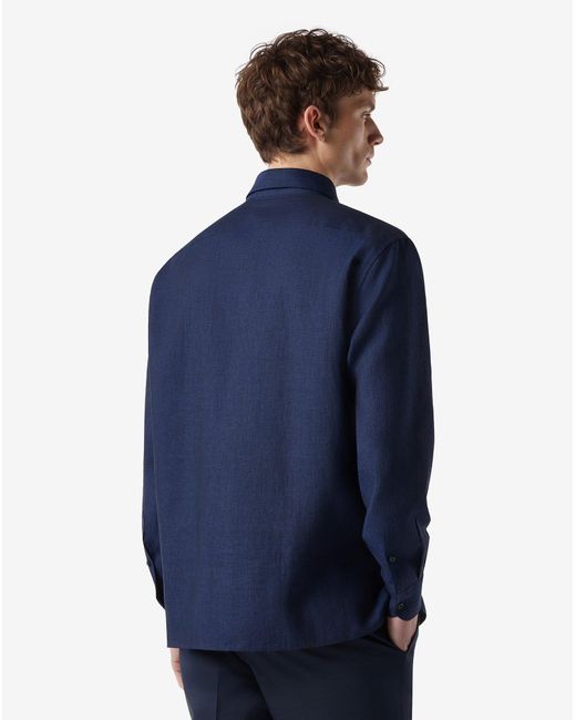 Corneliani Blue Pure Chambray Linen Shirt for men