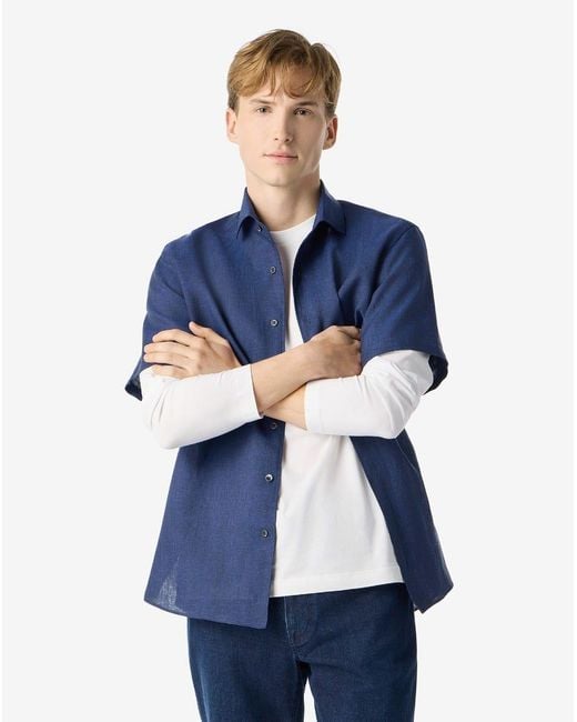 Corneliani Blue Chambray Linen Shirt for men