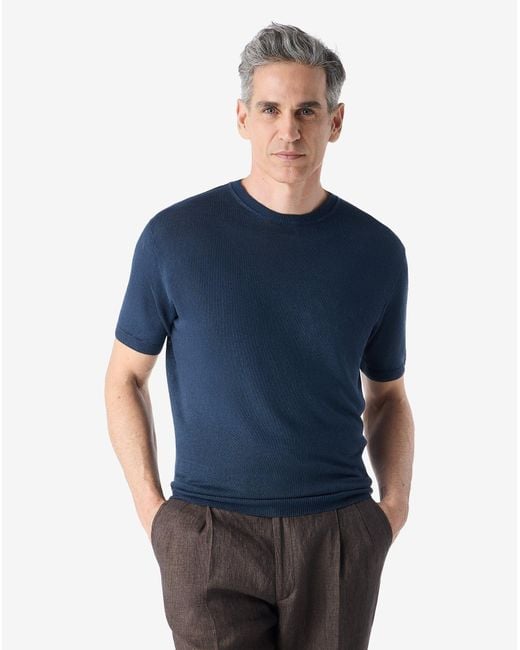 Corneliani Blue Pure Linen Crew Neck Knitwear for men