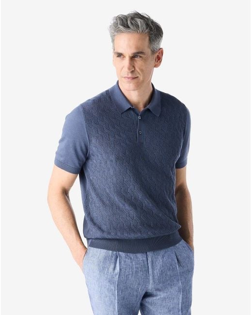 Corneliani Blue Light Silk And Cotton Crew Neck Polo for men