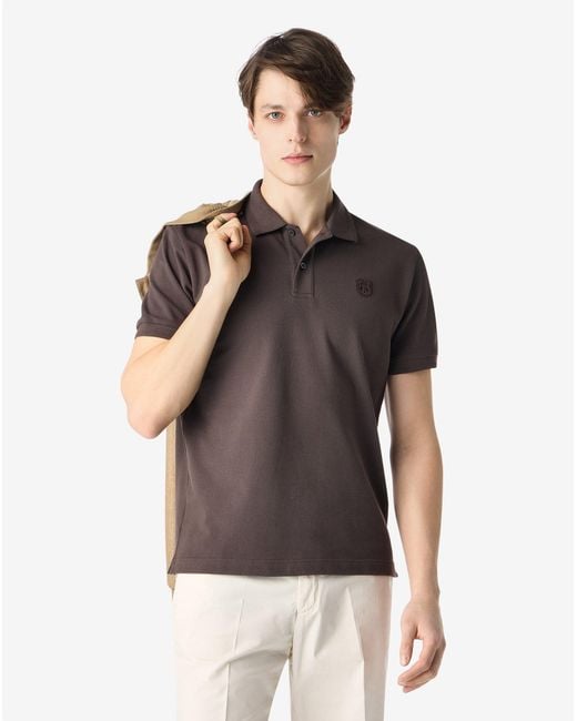 Corneliani Gray Button-Up Pique Cotton Polo Shirt for men