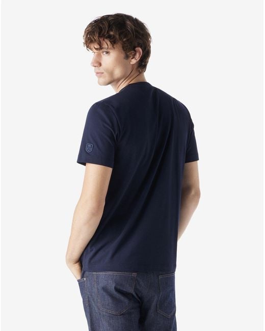 Corneliani Blue Crew Neck Stretch Cotton T-Shirt for men