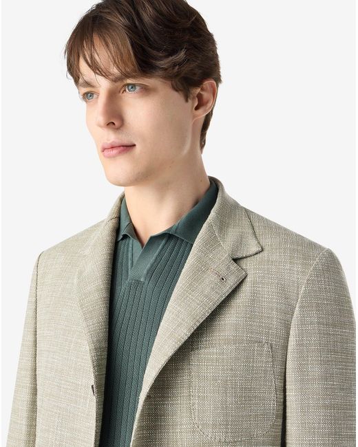 Corneliani Natural Light Wool, Silk And Stretch Cotton Jacket for men