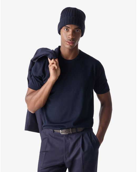 Corneliani Blue Crew Neck Pure Wool T-Shirt for men