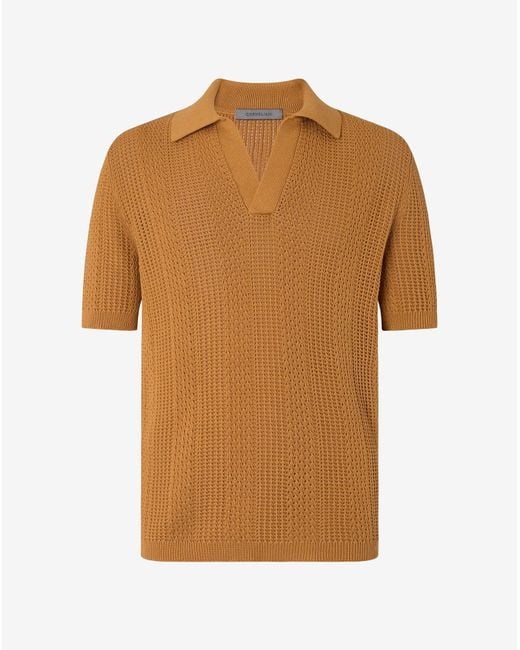 Corneliani Brown Buttonless Pure Cotton Polo Shirt for men