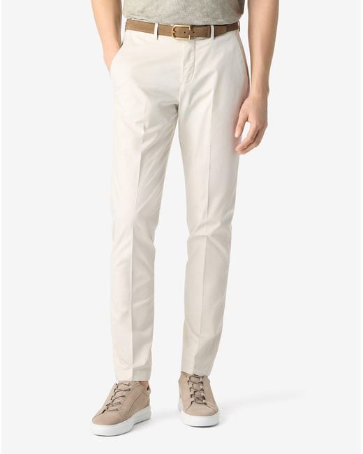 Corneliani White Cream Garment-Dyed Gabardine Trousers for men