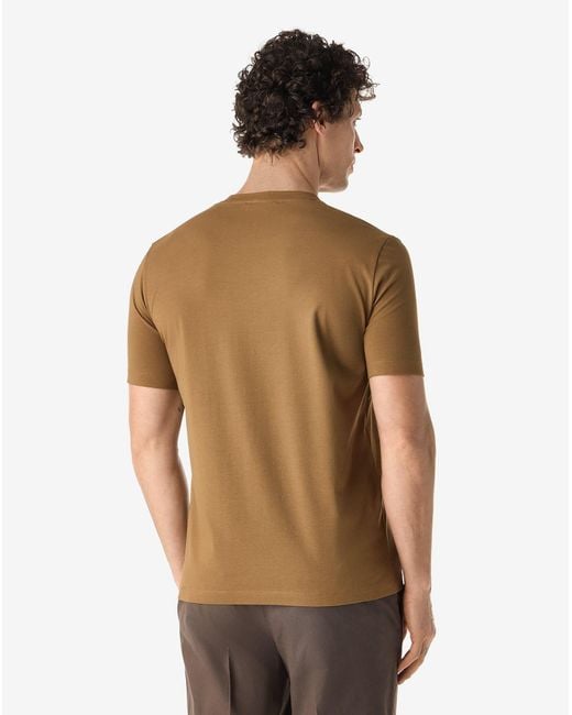 Corneliani Natural Ochre Crew Neck Stretch Cotton Jersey T-Shirt for men