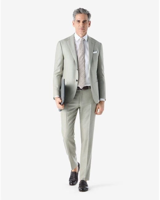 Corneliani Gray Sage Silk, Wool And Linen Twill Suit for men