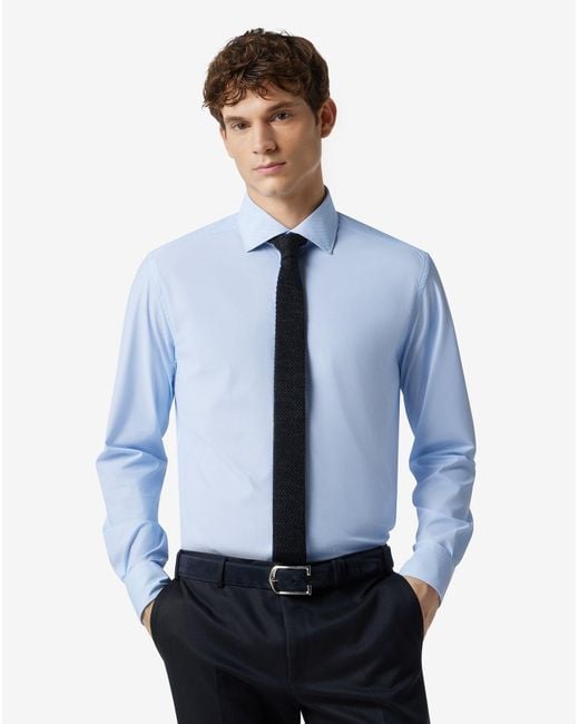 Corneliani Blue Light Bi-Elastic Fabric Shirt With Micro Pattern for men
