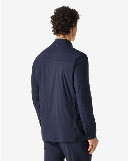 Corneliani Blue Stretch Technical Wool Field Jacket for men