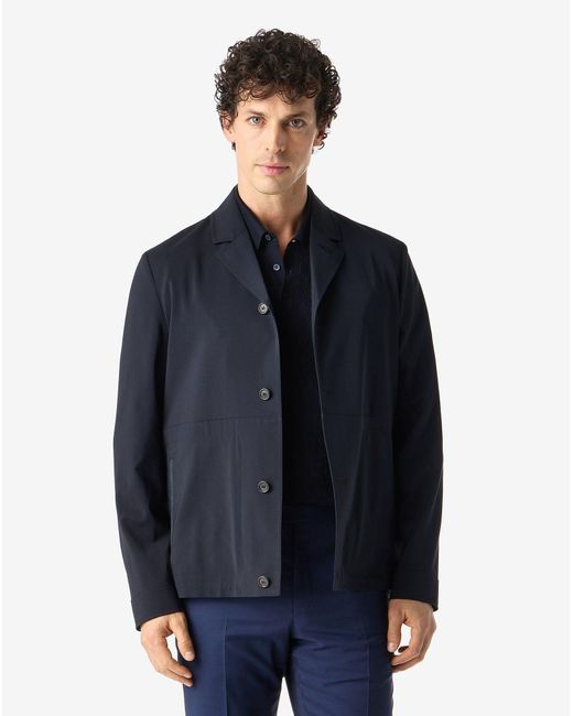 Corneliani Blue Stretch 120's Wool Overshirt for men