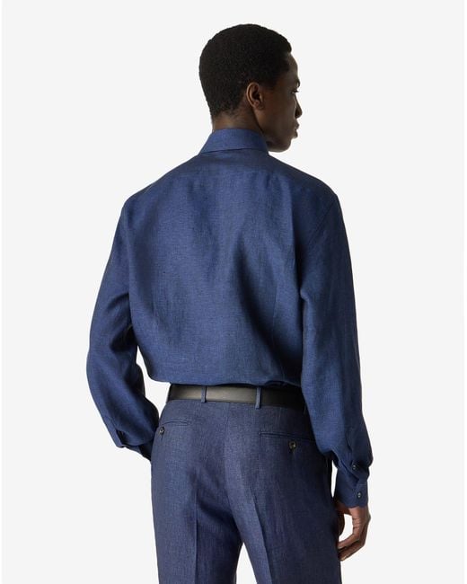 Corneliani Blue Chambray Linen Shirt for men
